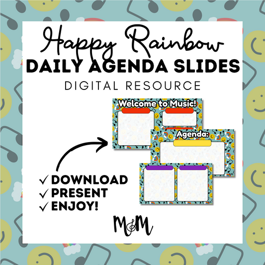 Happy Rainbow: Daily Agenda Slides | Google Slide Agenda | Music Classroom