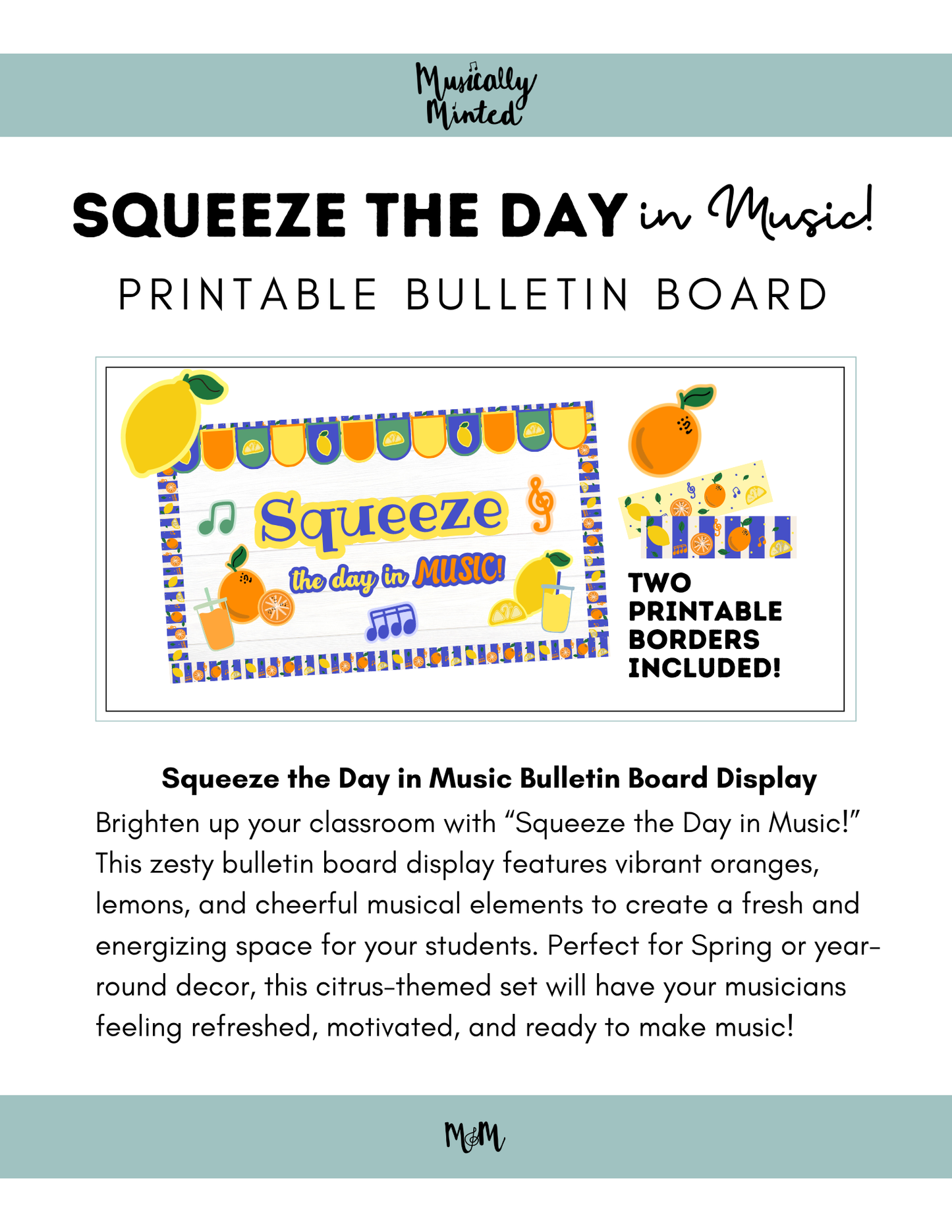 Squeeze the Day in Music Bulletin Board Set | Music Classroom Decor DIGITAL DOWNLOAD