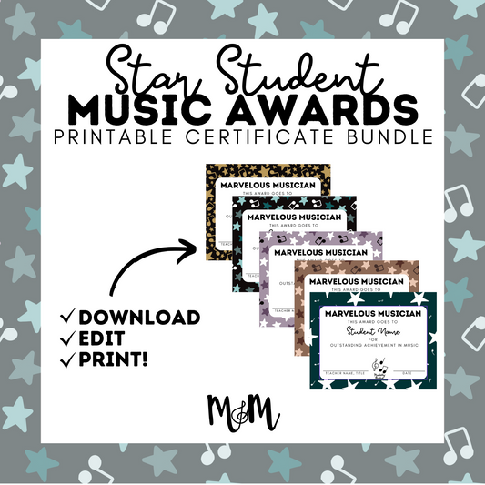 Musically Minted: Star Student Music Award Certificates | End of the Year Award DIGITAL DOWNLOAD