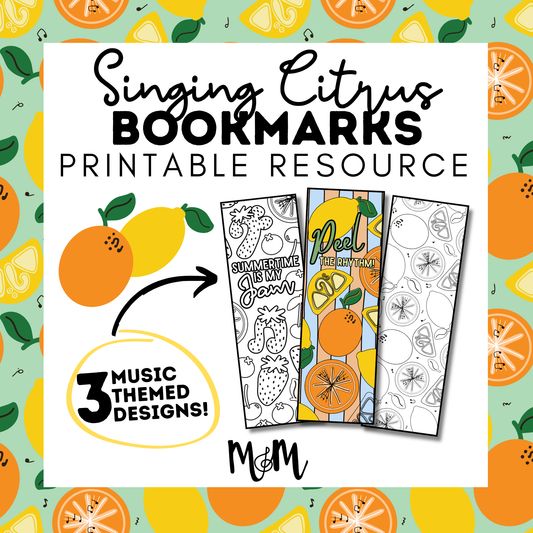 Singing Summer Citrus | Music Bookmarks | Printable Coloring Activity DIGITAL DOWNLOAD