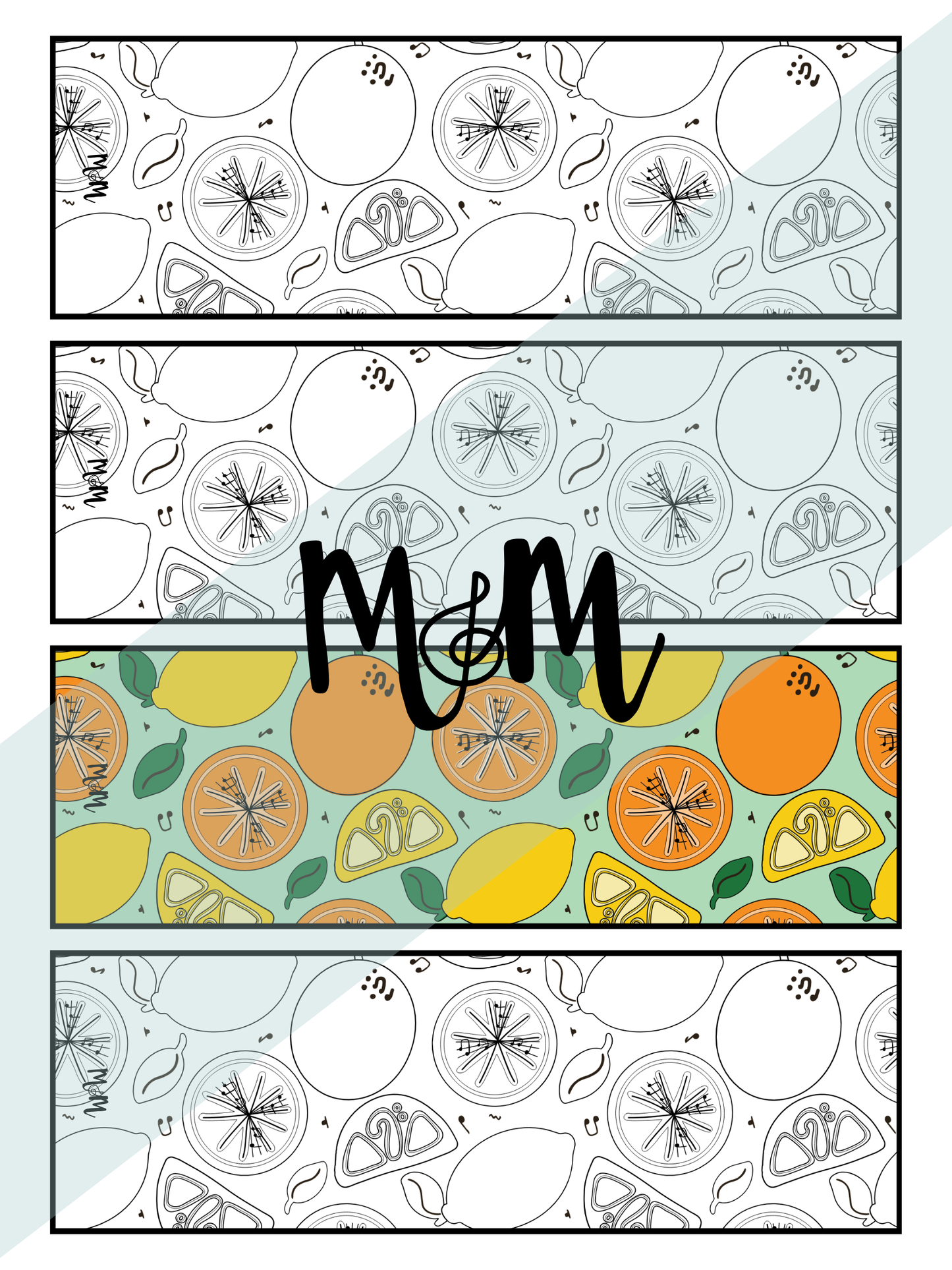 Singing Summer Citrus | Music Bookmarks | Printable Coloring Activity DIGITAL DOWNLOAD