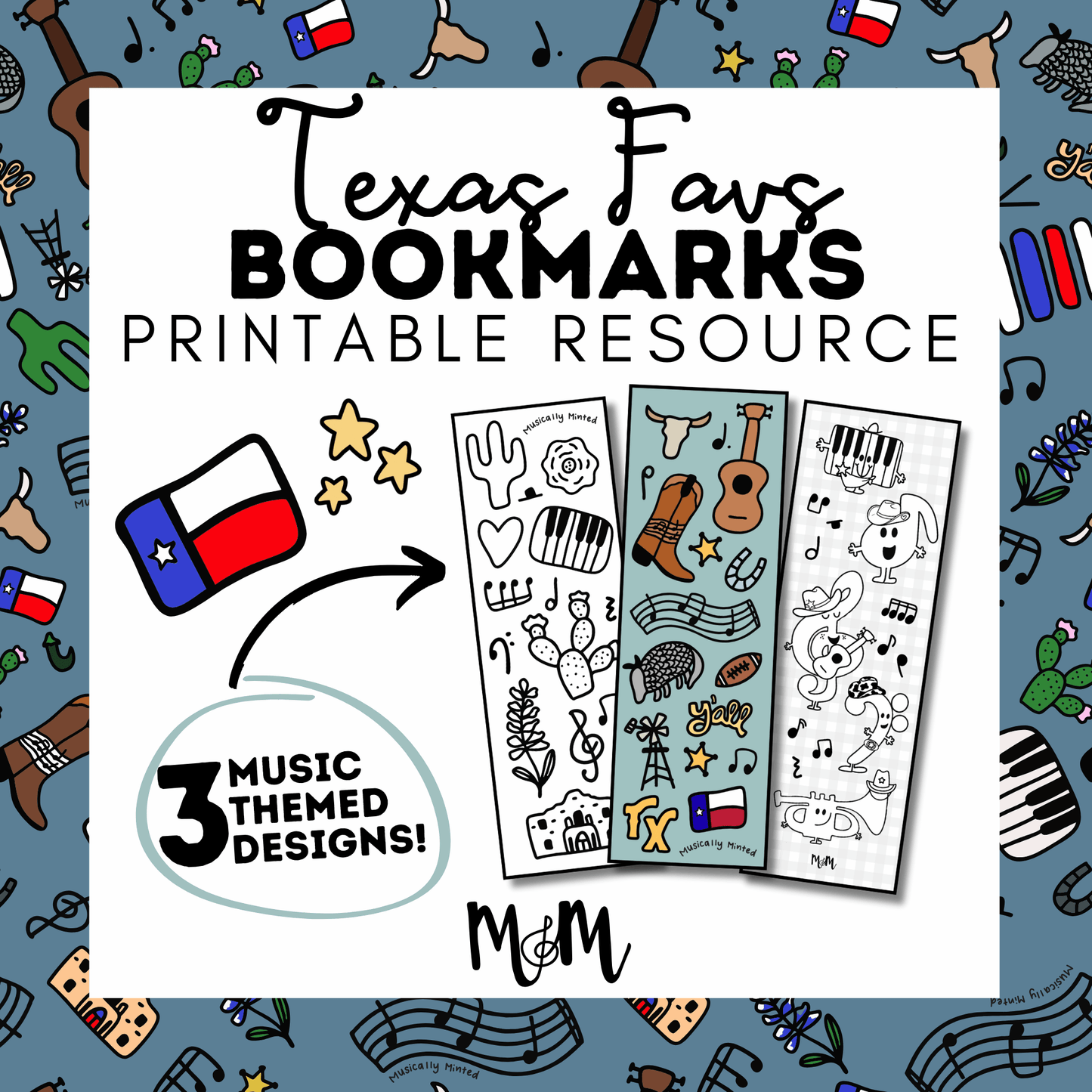Texas Favs | Music Bookmarks | Printable Coloring Activity DIGITAL DOWNLOAD