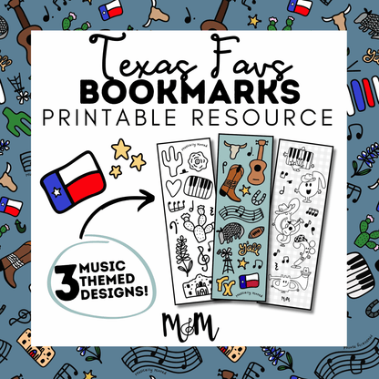 Texas Favs | Music Bookmarks | Printable Coloring Activity DIGITAL DOWNLOAD
