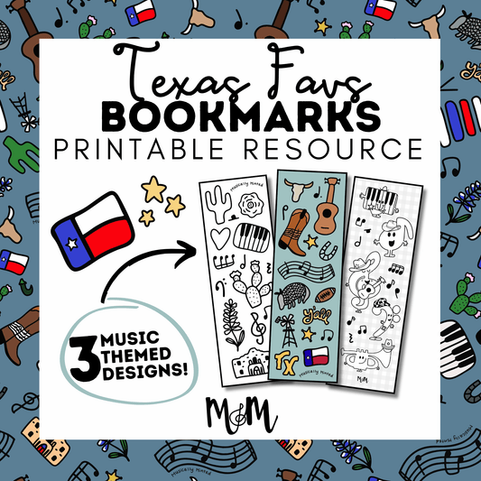 Texas Favs | Music Bookmarks | Printable Coloring Activity DIGITAL DOWNLOAD