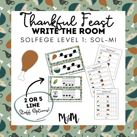 Thanksgiving: Write the Room | Solfege Level 1 (Sol-Mi) | Printable Music Activity DIGITAL DOWNLOAD