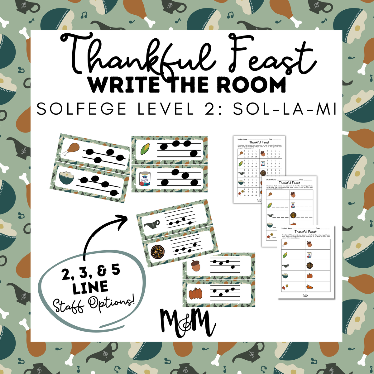 Thanksgiving Feast Write the Room | Solfege Level 2 | Sol-La-Mi Printable Activity DIGITAL DOWNLOAD