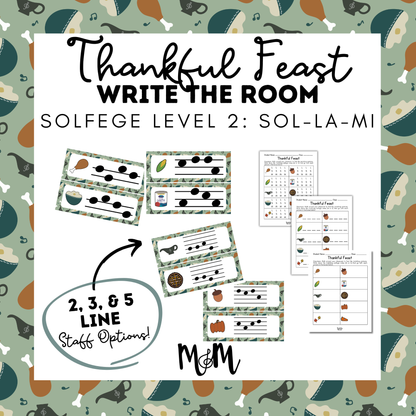 Thanksgiving Feast Write the Room | Solfege Level 2 | Sol-La-Mi Printable Activity DIGITAL DOWNLOAD