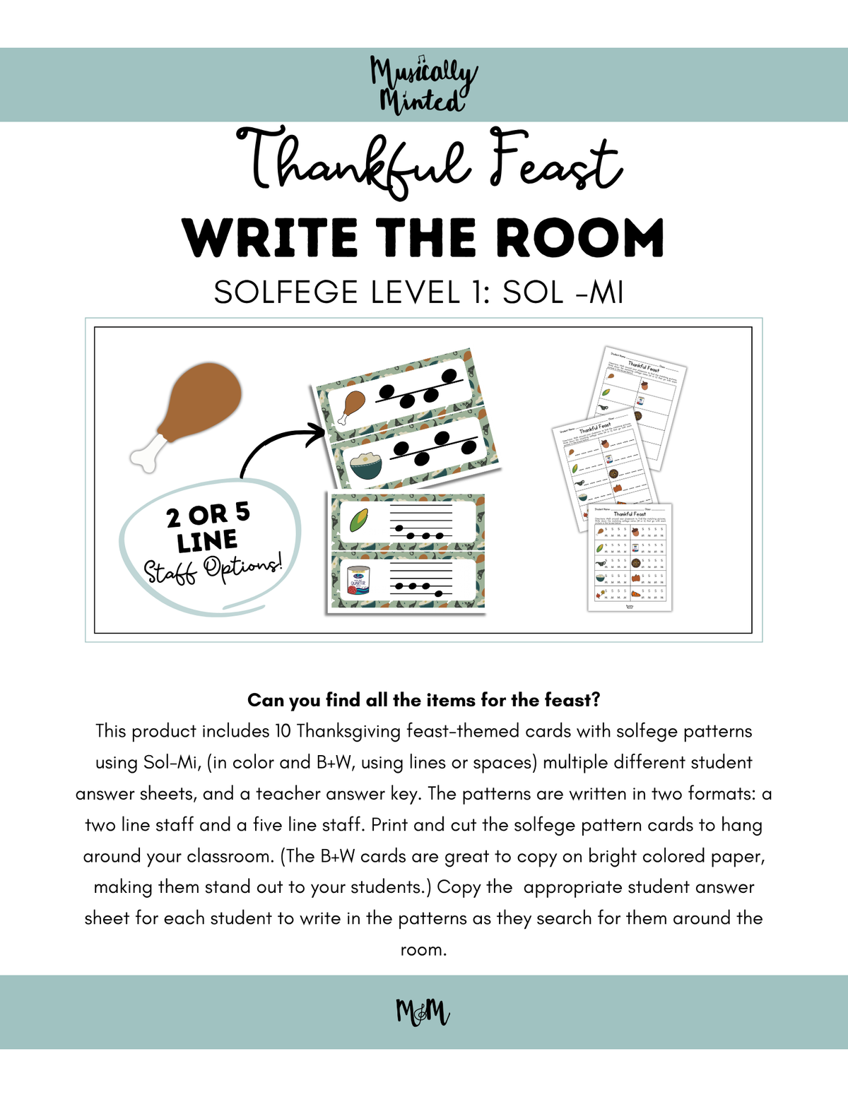 Thanksgiving: Write the Room | Solfege Level 2 (Sol-Mi-La) | Printable Music Activity DIGITAL DOWNLOAD