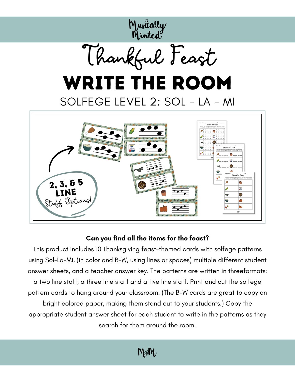 Thanksgiving Feast Write the Room | Solfege Level 2 | Sol-La-Mi Printable Activity DIGITAL DOWNLOAD