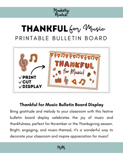 Thankful for Music Bulletin Board Display | Thanksgiving Bulletin Board | Holiday Display DIGITAL DOWNLOAD