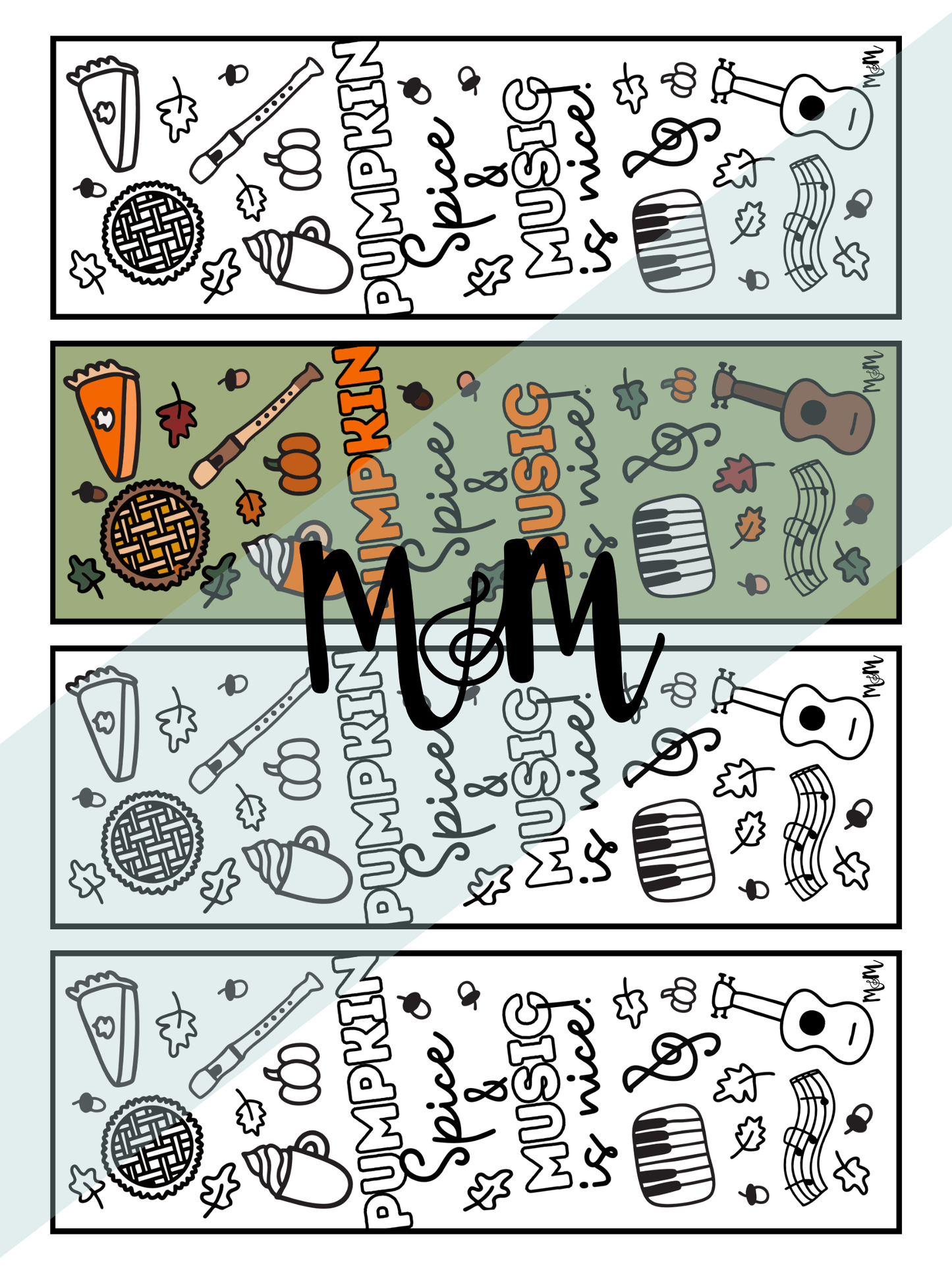 Thanksgiving | Music Bookmarks | Printable Fall and Football Themed Coloring Activity DIGITAL DOWNLOAD