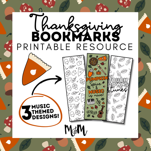 Thanksgiving | Music Bookmarks | Printable Fall and Football Themed Coloring Activity DIGITAL DOWNLOAD