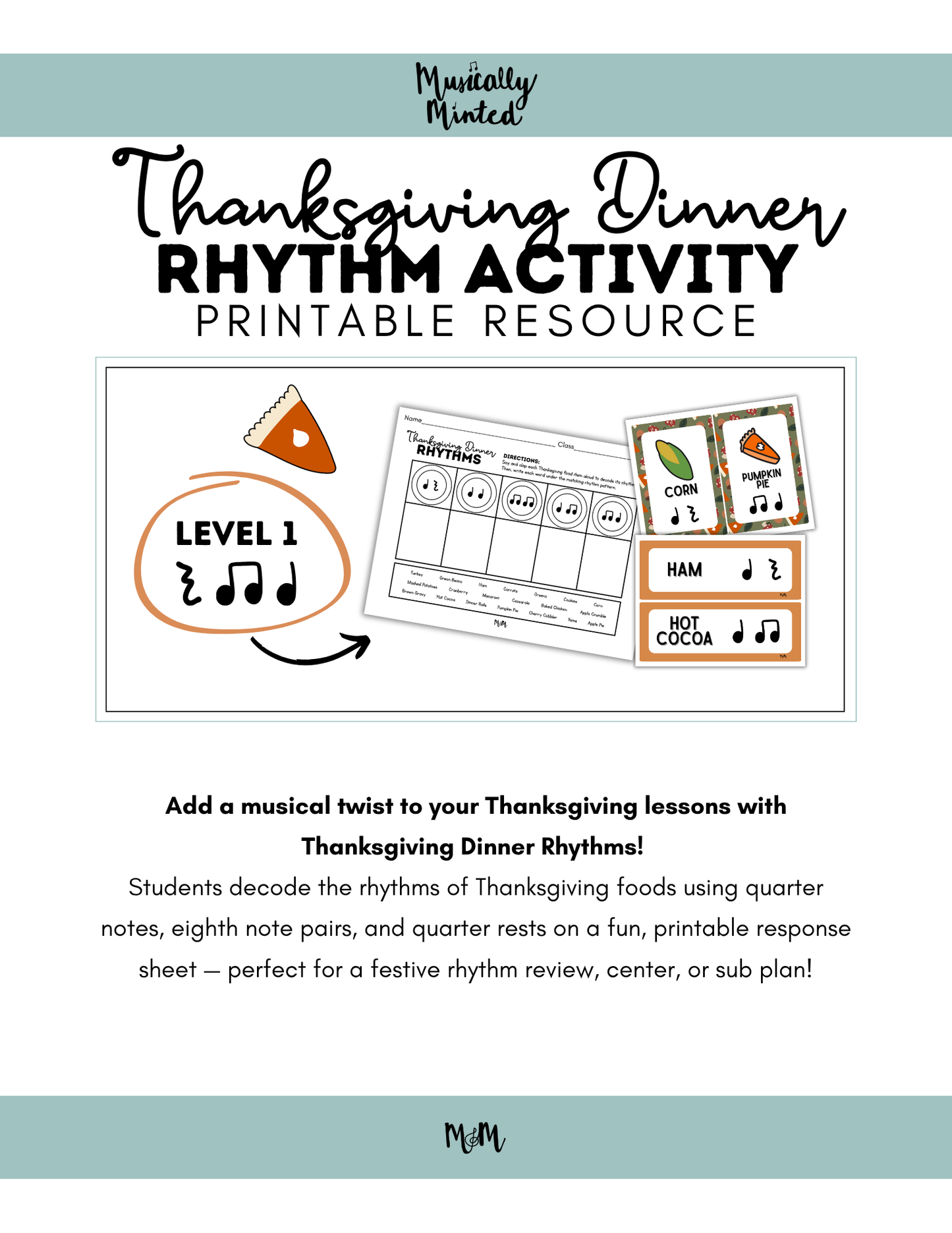 Thanksgiving Dinner Rhythms | Level 1 | Rhythm Decoding Activity and Cards DIGITAL DOWNLOAD