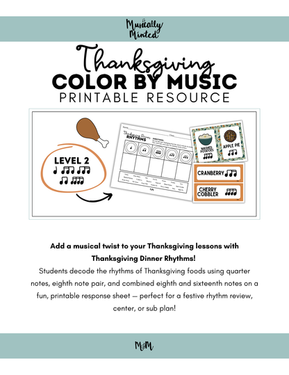Thanksgiving Dinner Rhythms | Level 2 | Rhythm Decoding Activity and Cards DIGITAL DOWNLOAD
