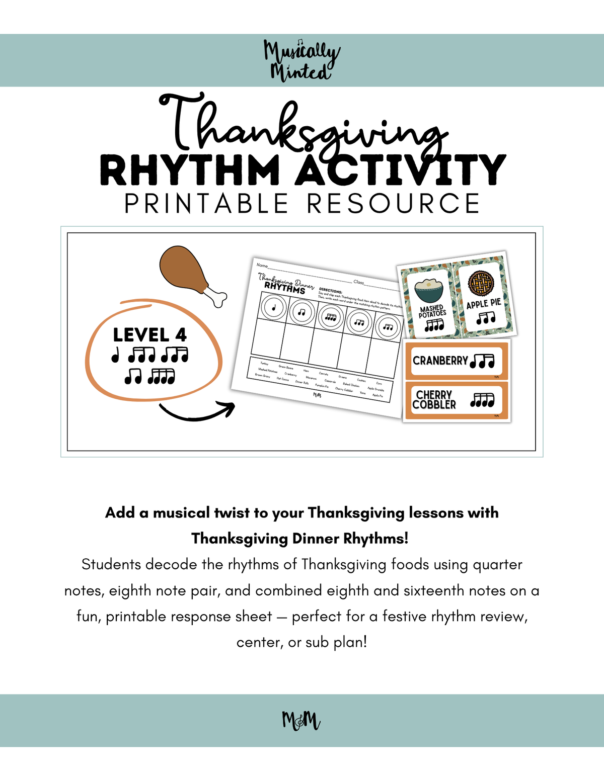 Thanksgiving Dinner Rhythms | Level 4 | Rhythm Decoding Activity and Cards DIGITAL DOWNLOAD