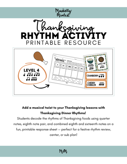 Thanksgiving Dinner Rhythms | Level 4 | Rhythm Decoding Activity and Cards DIGITAL DOWNLOAD