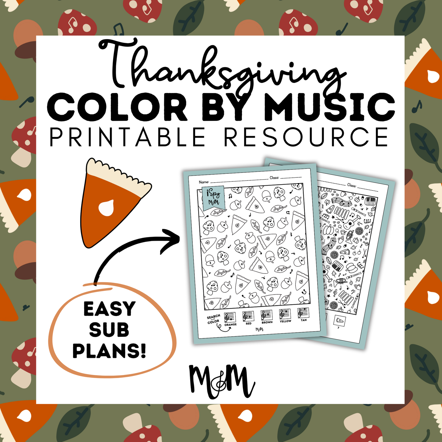 Thanksgiving Color by Music | iSpy Treble Clef Notes and Dynamics DIGITAL DOWNLOAD