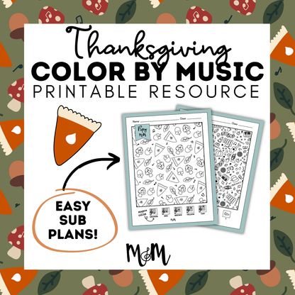 Thanksgiving Color by Music | iSpy Treble Clef Notes and Dynamics DIGITAL DOWNLOAD