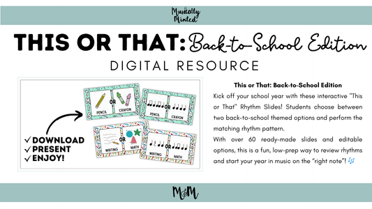 This or That Rhythms: Back to School Edition | Interactive Google Slides Music Activity  DIGITAL DOWNLOAD