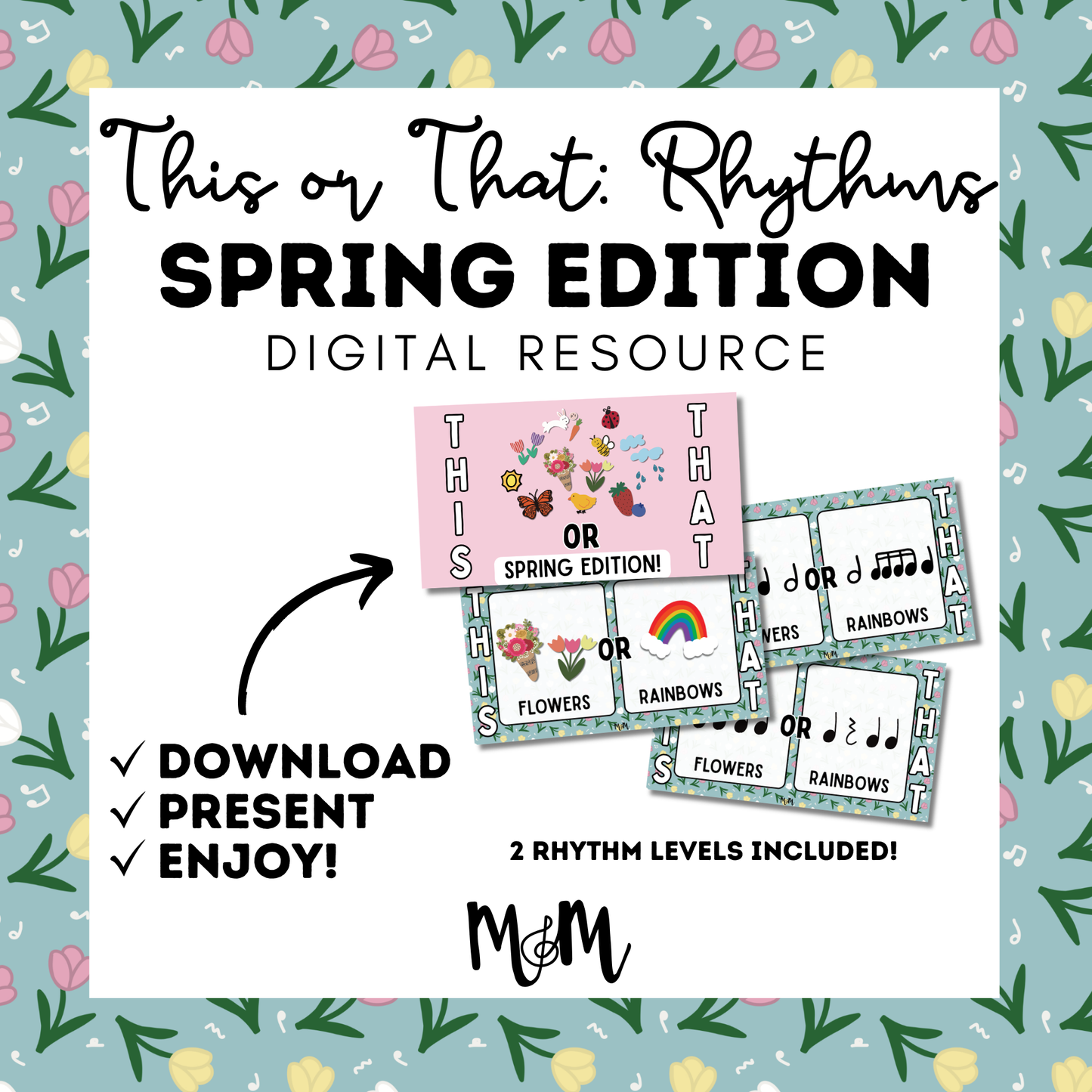 This or That Rhythm Google Slides: Spring Edition | Spring Music Activity | Rhythm Review Game | Editable Google Slides Activity DIGITAL DOWNLOAD