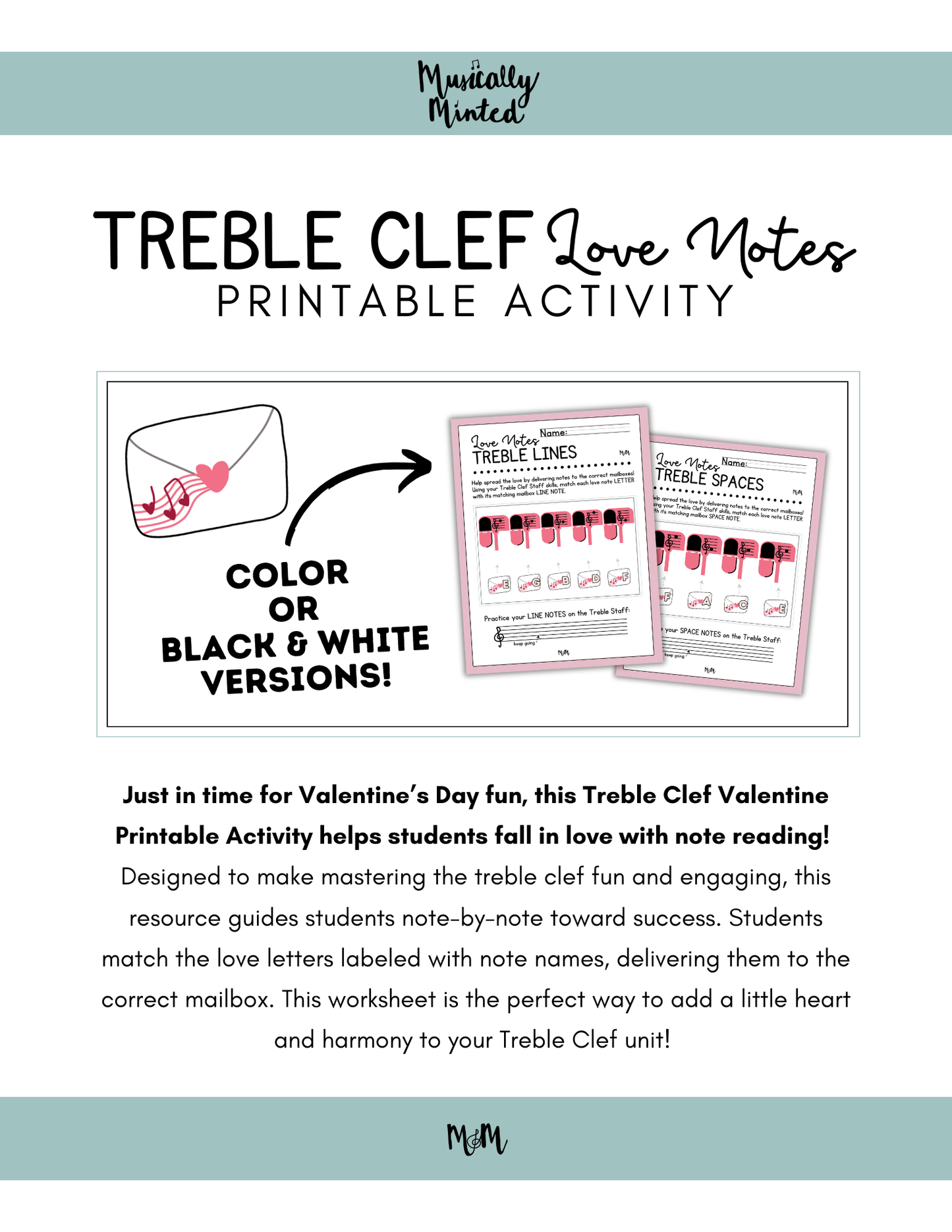 Valentine Love Notes: Treble Clef Lines & Spaces | Printable Music Activity DIGITAL DOWNLOAD