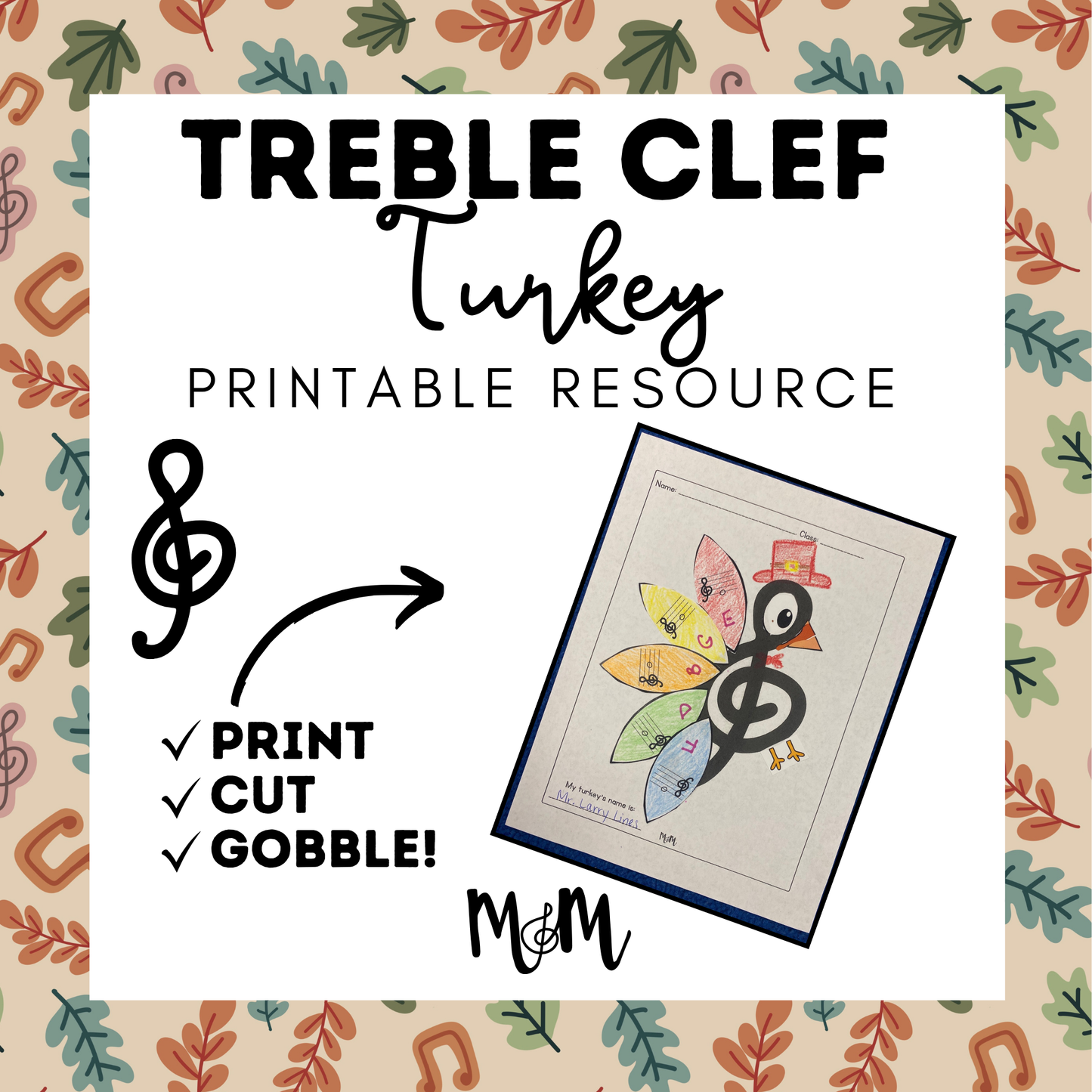 Treble Clef Turkey | Thanksgiving Music Activity DIGITAL DOWNLOAD