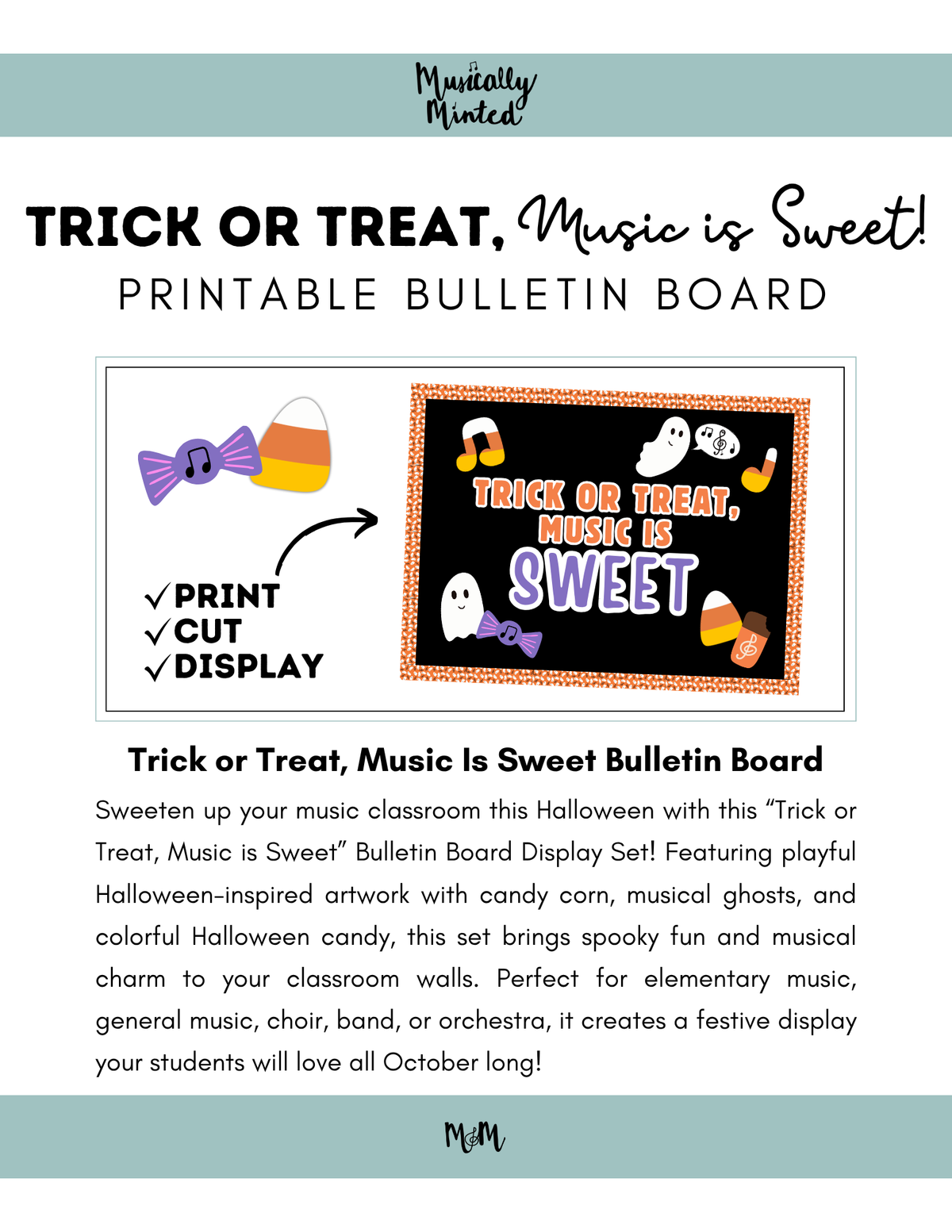 Trick or Treat, Music is Sweet Bulletin Board Display | Halloween Bulletin Board DIGITAL DOWNLOAD