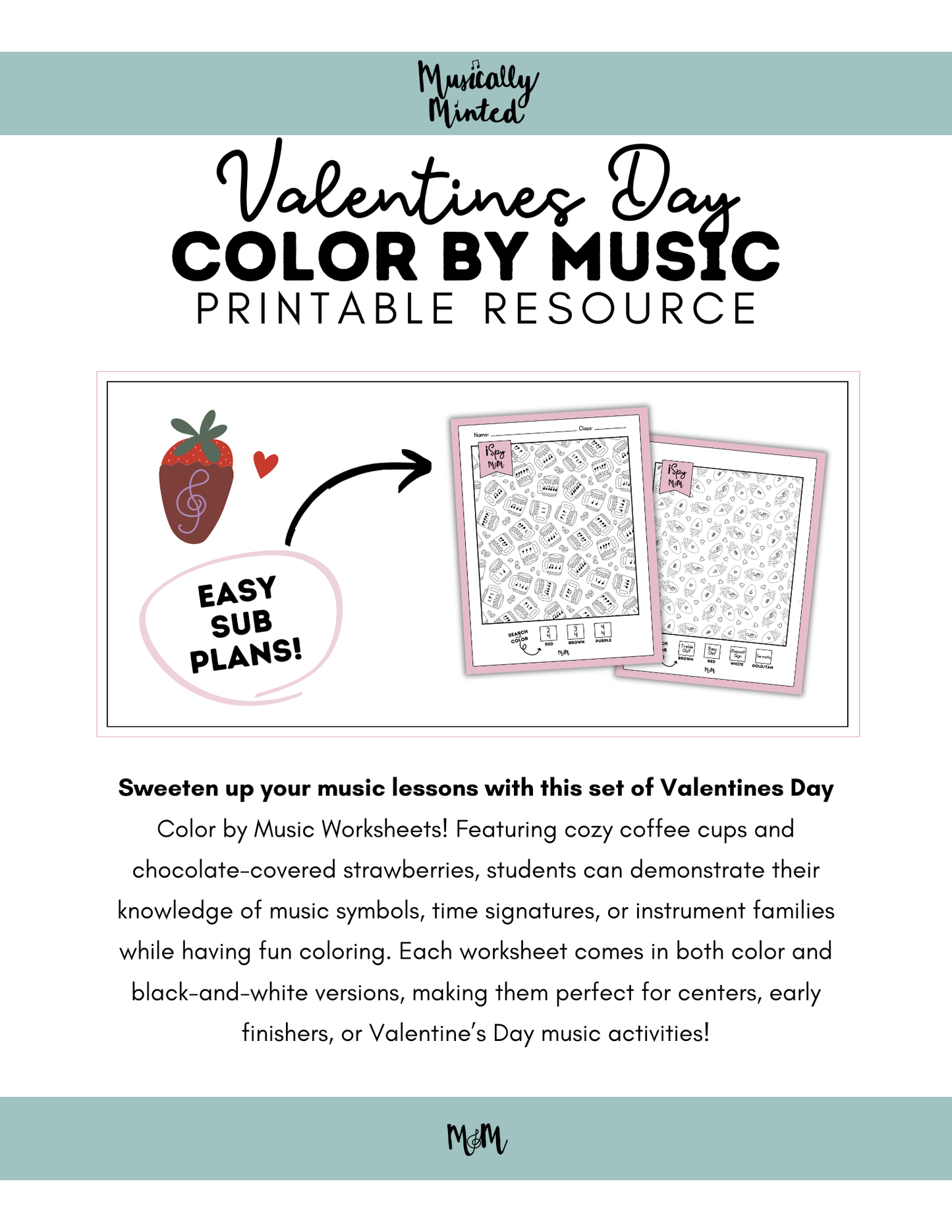 Valentines Day | Color by Music | iSpy Instrument Families, Music Symbols, and Meter DIGITAL DOWNLOAD