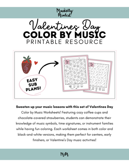 Valentines Day | Color by Music | iSpy Instrument Families, Music Symbols, and Meter DIGITAL DOWNLOAD