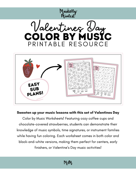Valentines Day | Color by Music | iSpy Instrument Families, Music Symbols, and Meter DIGITAL DOWNLOAD