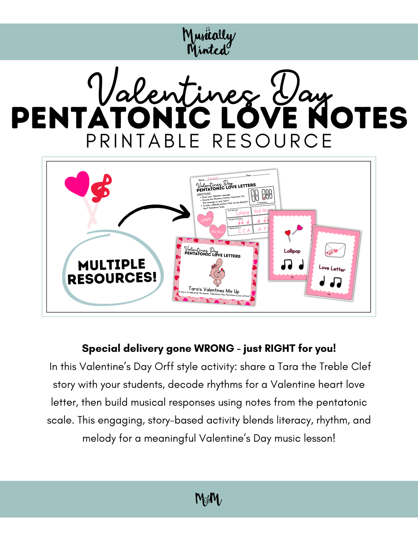 Valentines Day Pentatonic Love Letters | Orff Instrument Rhythm and Melody Activity | Tara’s Treble Clef Story & Lesson DIGITAL DOWNLOAD