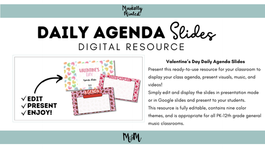 Valentines Day | Daily Agenda Google Slides | Music Teacher Resource DIGITAL DOWNLOAD
