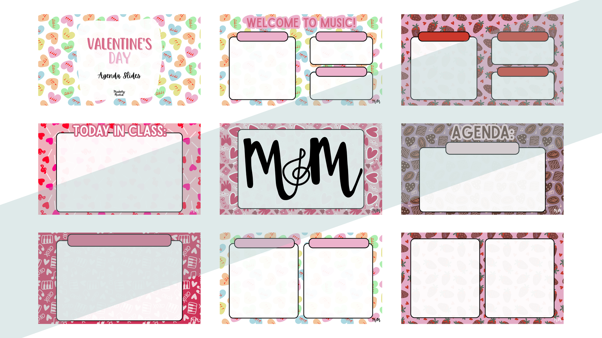 Collection of colorful classroom templates with decorative elements on a white background
