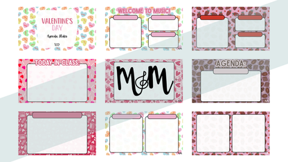 Collection of colorful classroom templates with decorative elements on a white background