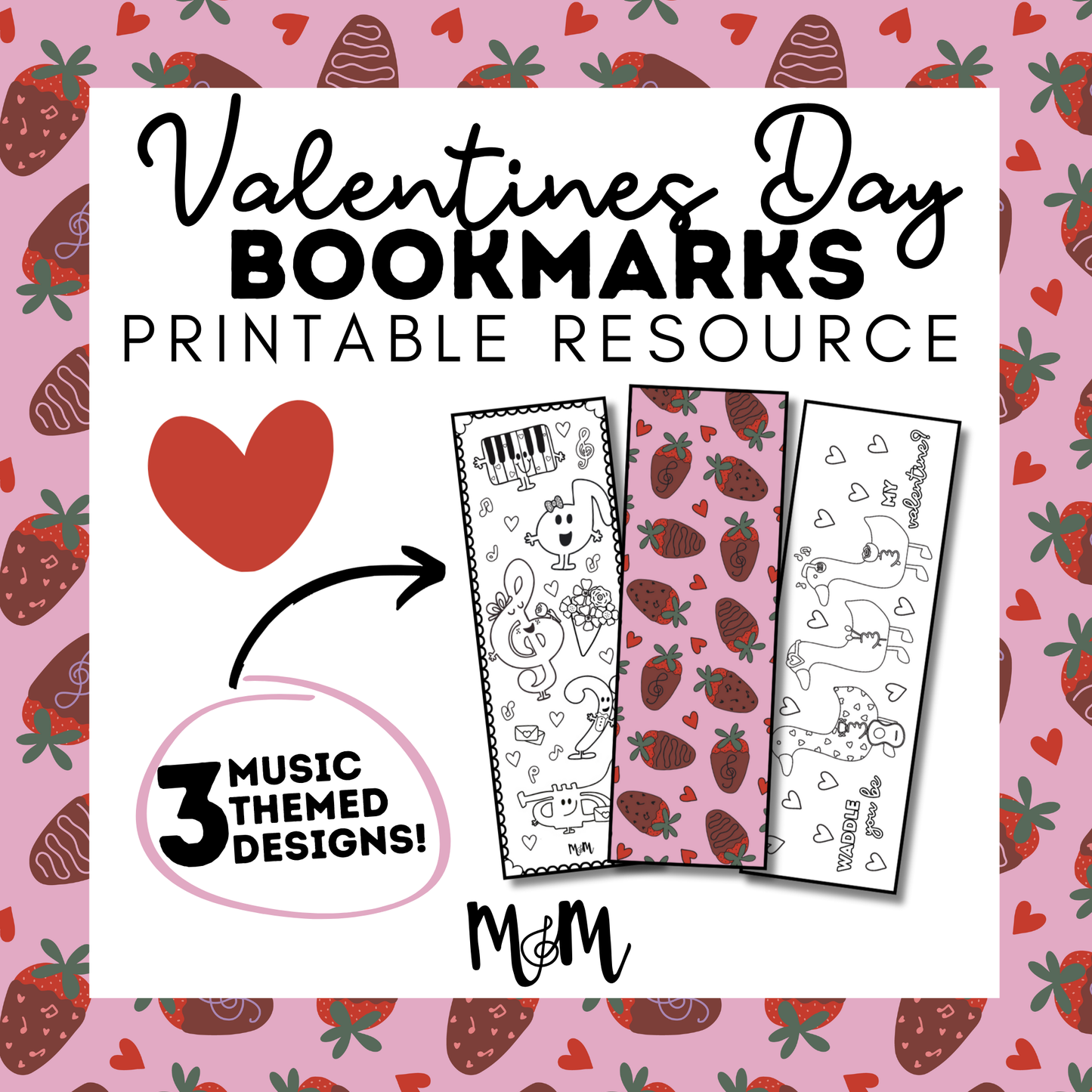 Valentines Day | Music Bookmarks | Printable Coloring Activity DIGITAL DOWNLOAD