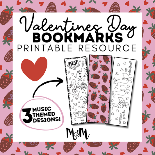 Valentines Day | Music Bookmarks | Printable Coloring Activity DIGITAL DOWNLOAD