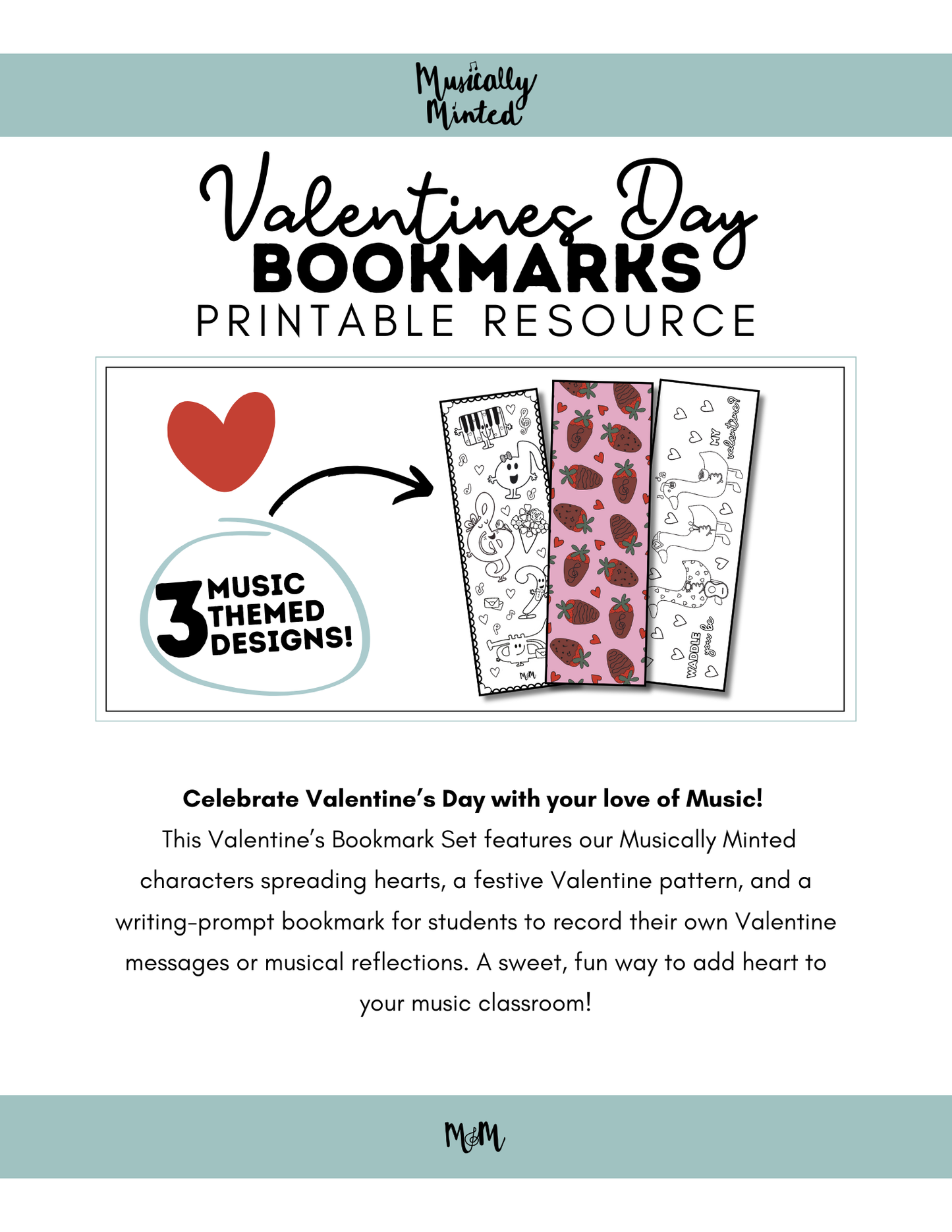 Valentines Day | Music Bookmarks | Printable Coloring Activity DIGITAL DOWNLOAD