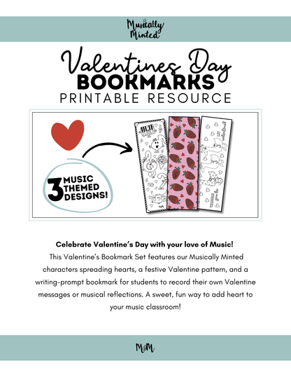 Valentines Day | Music Bookmarks | Printable Coloring Activity DIGITAL DOWNLOAD