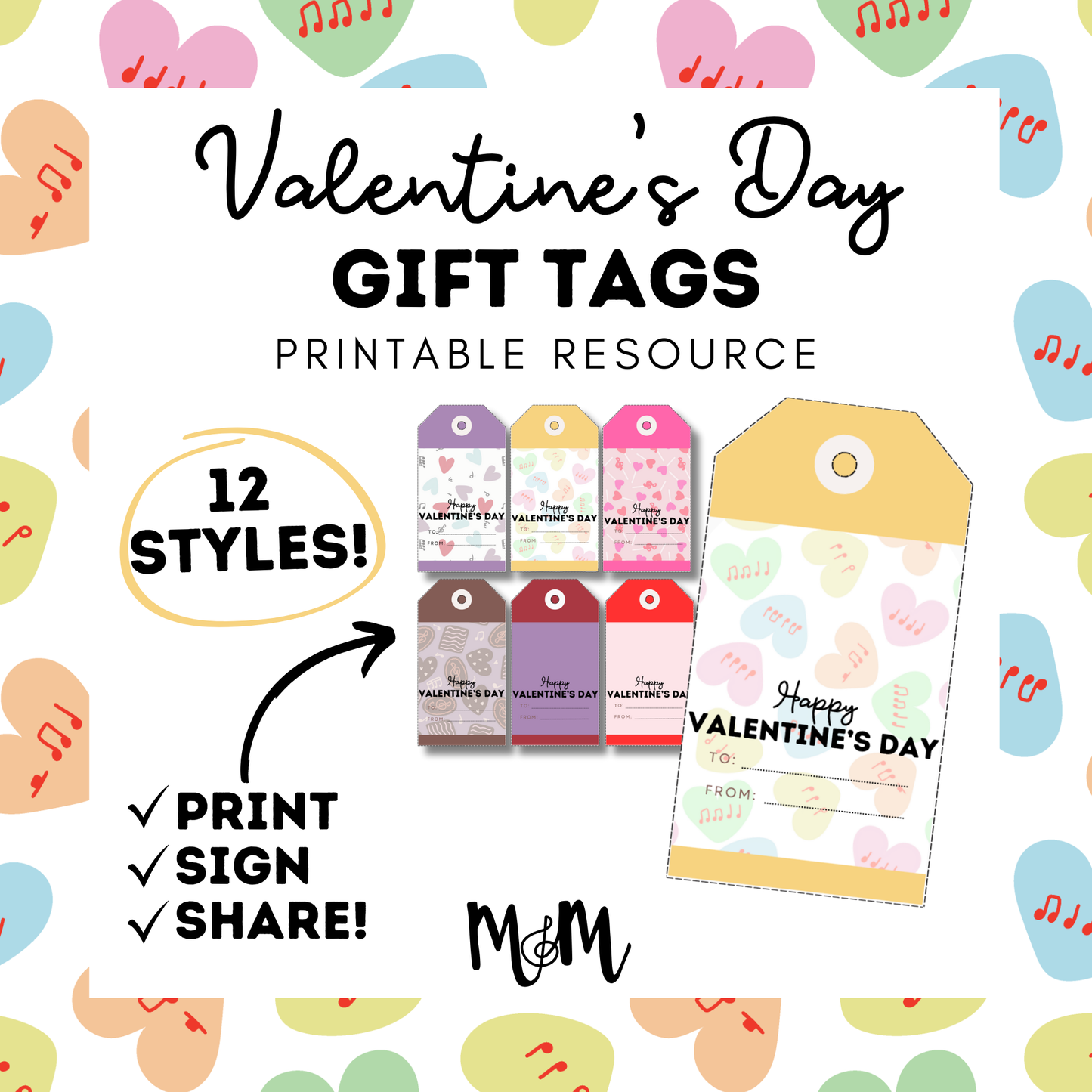 Valentines Day | Music Teacher Printable Gift Tags DIGITAL DOWNLOAD