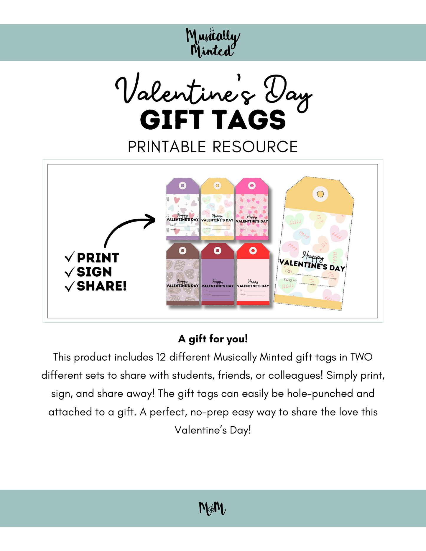 Valentines Day | Music Teacher Printable Gift Tags DIGITAL DOWNLOAD