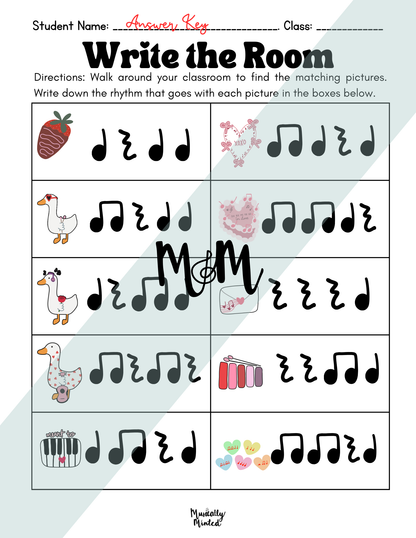 Valentines Day: Write the Room | Rhythm Level 1 | Music Activity | DIGITAL DOWNLOAD