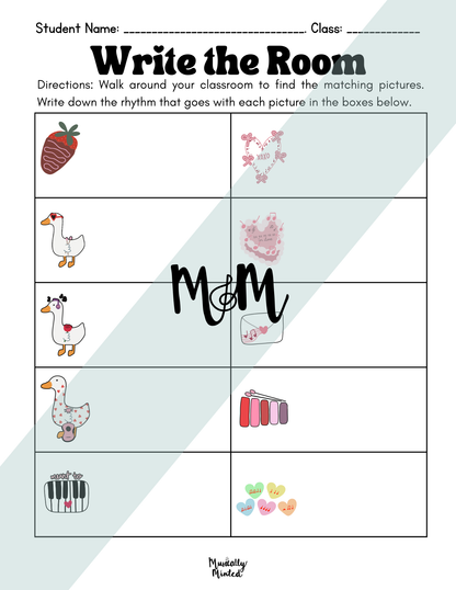 Valentines Day: Write the Room | Rhythm Level 1 | Music Activity | DIGITAL DOWNLOAD
