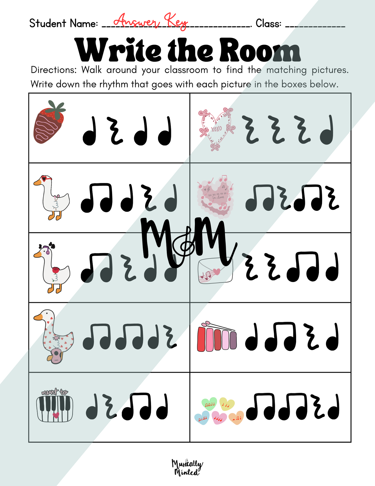 Valentines Day: Write the Room | Rhythm Level 1 | Music Activity | DIGITAL DOWNLOAD