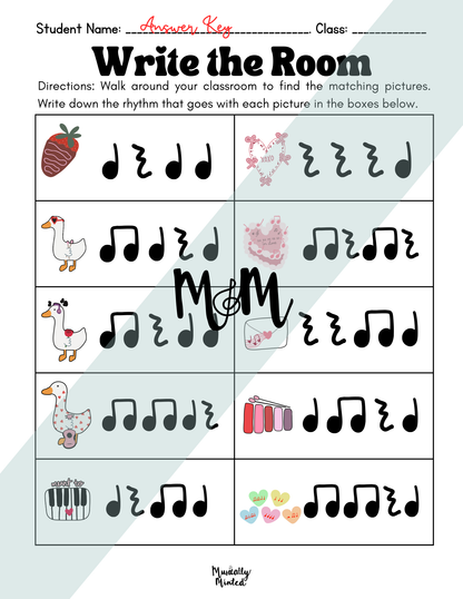 Valentines Day: Write the Room | Rhythm Level 1 | Music Activity | DIGITAL DOWNLOAD