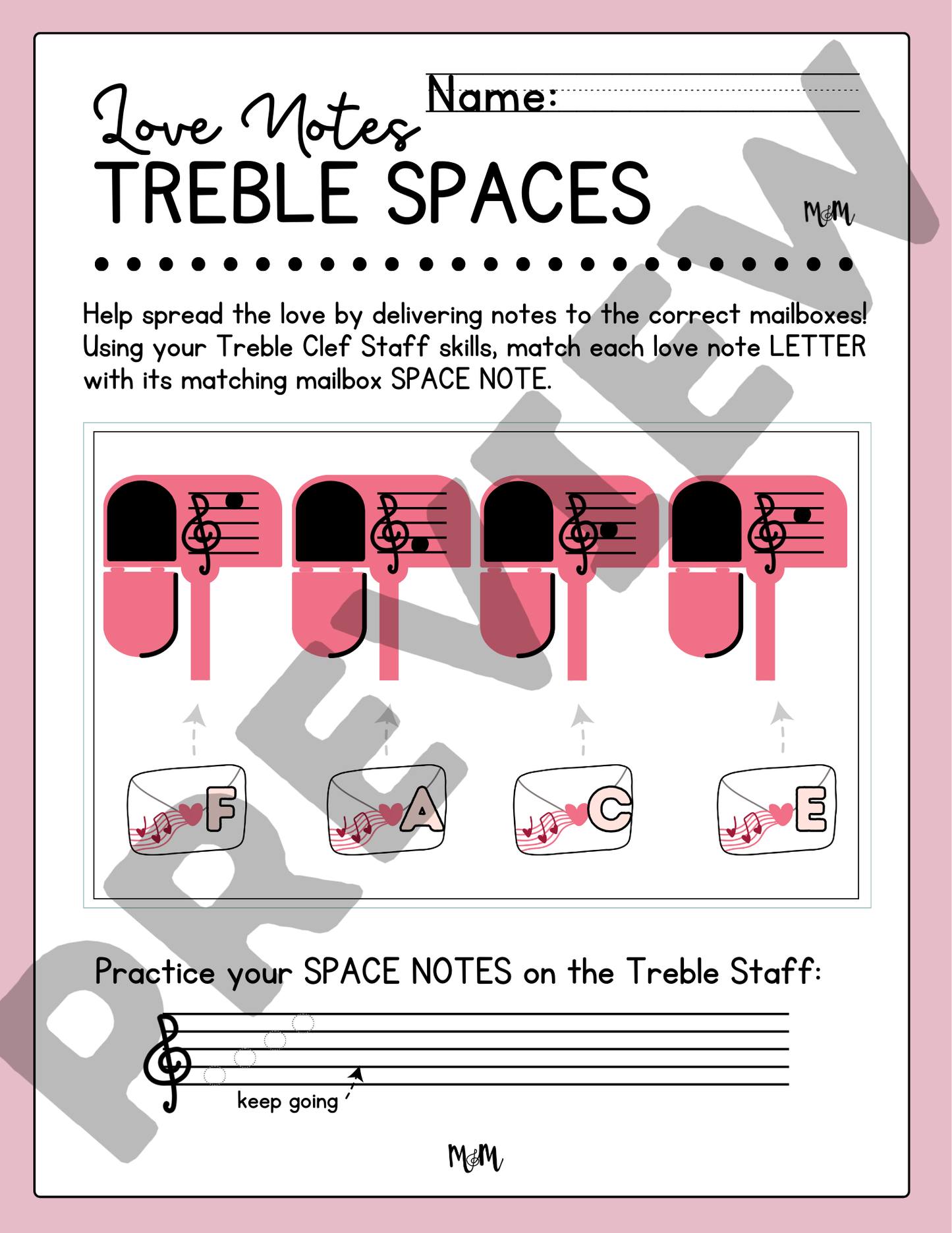 Valentine Love Notes: Treble Clef Lines & Spaces | Printable Music Activity DIGITAL DOWNLOAD
