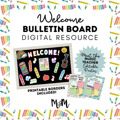 Welcome to Music Bulletin Board | Editable Meet the Music Teacher Poster | Back to School DIGITAL DOWNLOAD
