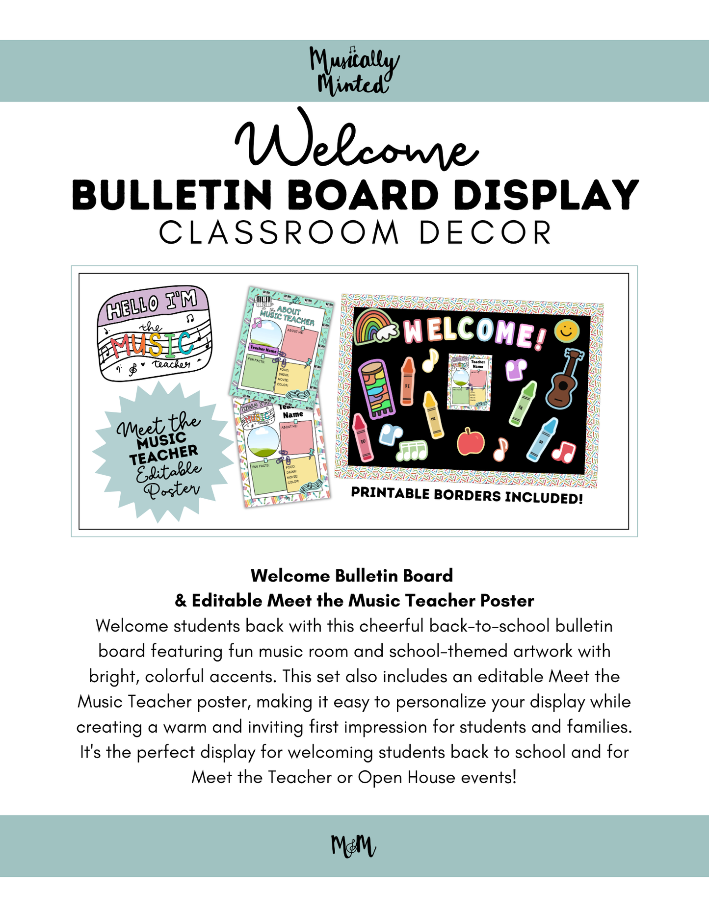 Welcome to Music Bulletin Board | Editable Meet the Music Teacher Poster | Back to School DIGITAL DOWNLOAD