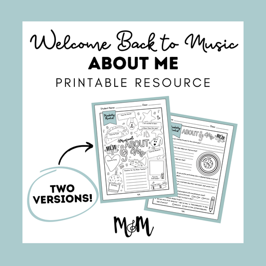 Welcome Back to Music: About Me Worksheet DIGITAL DOWNLOAD