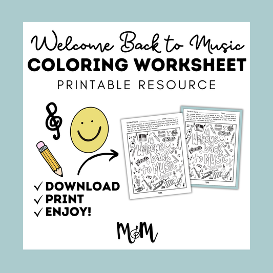 Welcome Back to Music: Coloring Page DIGITAL DOWNLOAD