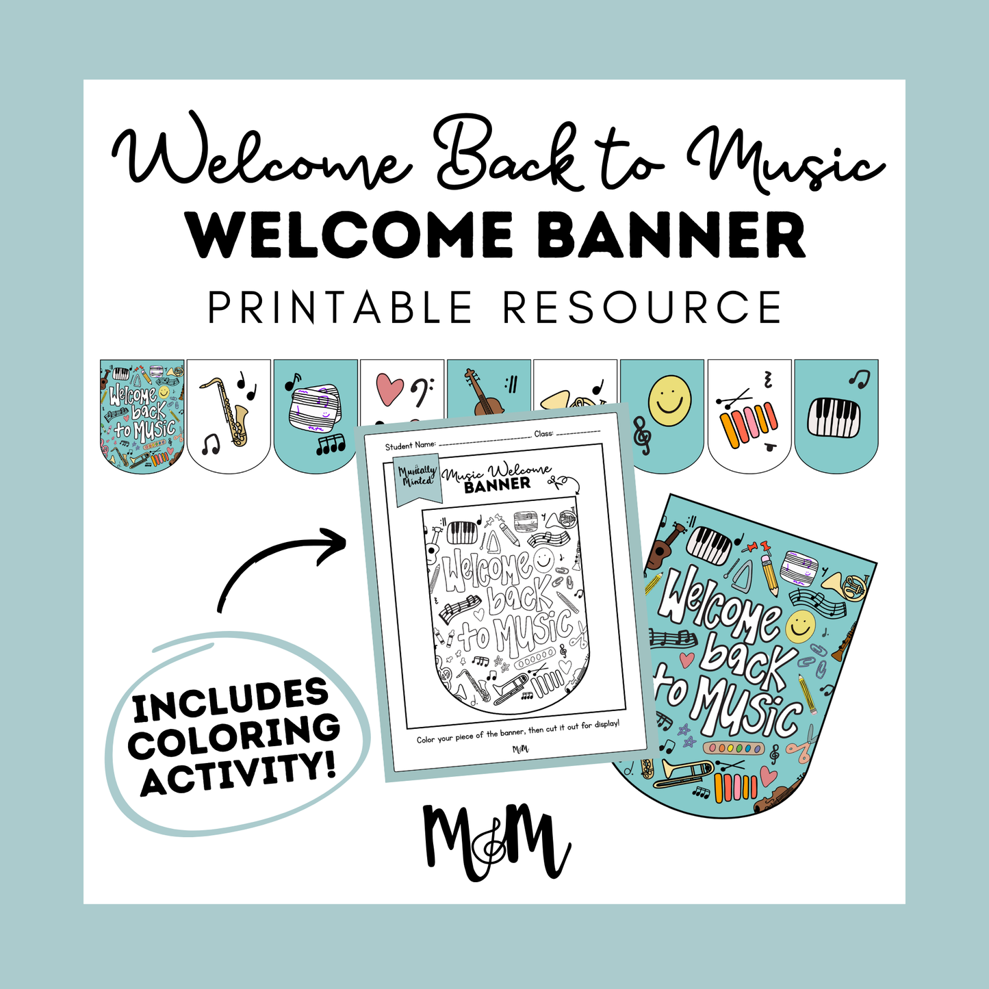 Welcome Back to Music: Class Banner and Coloring Activity DIGITAL DOWNLOAD